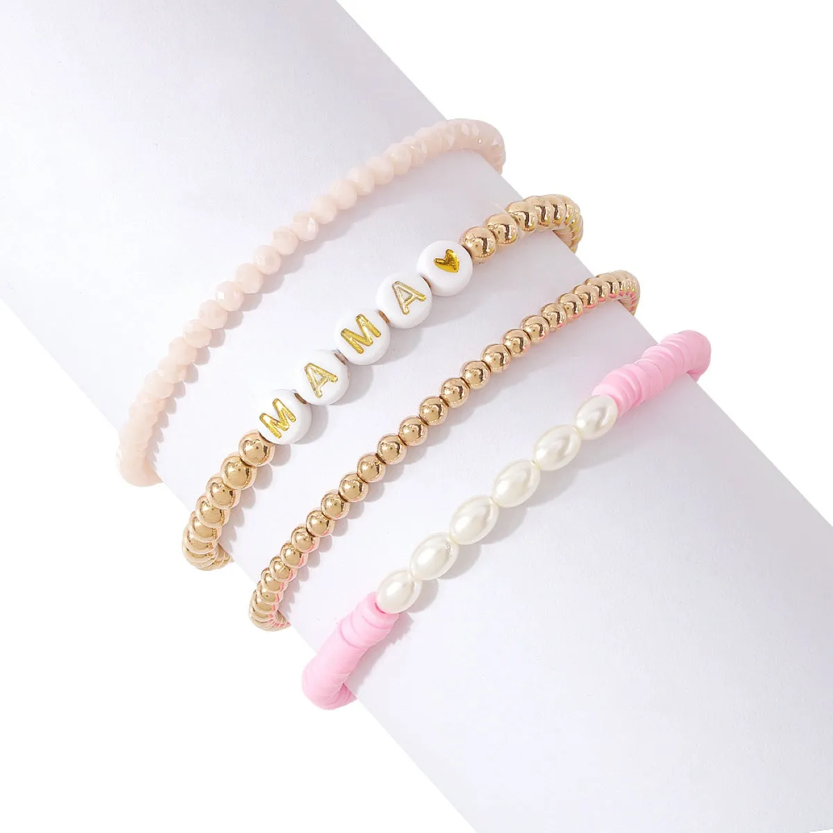 Wholesale Mother's Day Mama Contrast Color Stacking Beaded Bracelet