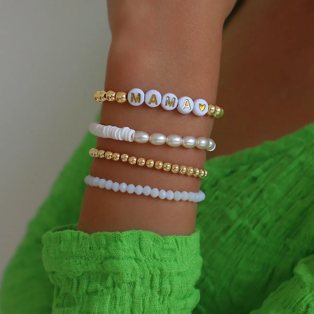 Wholesale Mother's Day Mama Contrast Color Stacking Beaded Bracelet