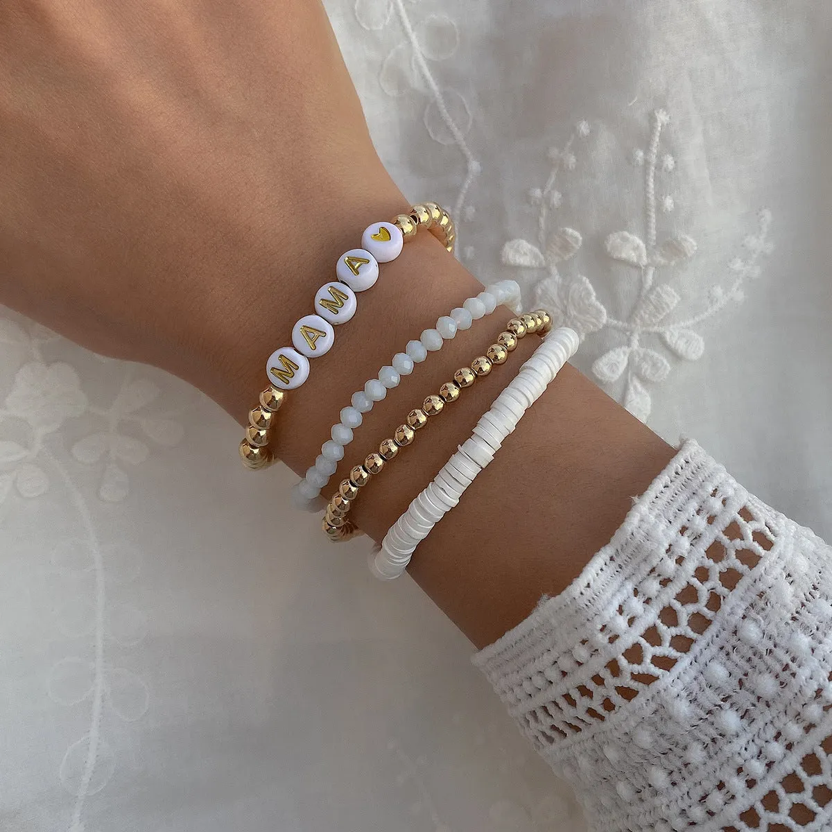Wholesale Mother's Day Mama Contrast Color Stacking Beaded Bracelet