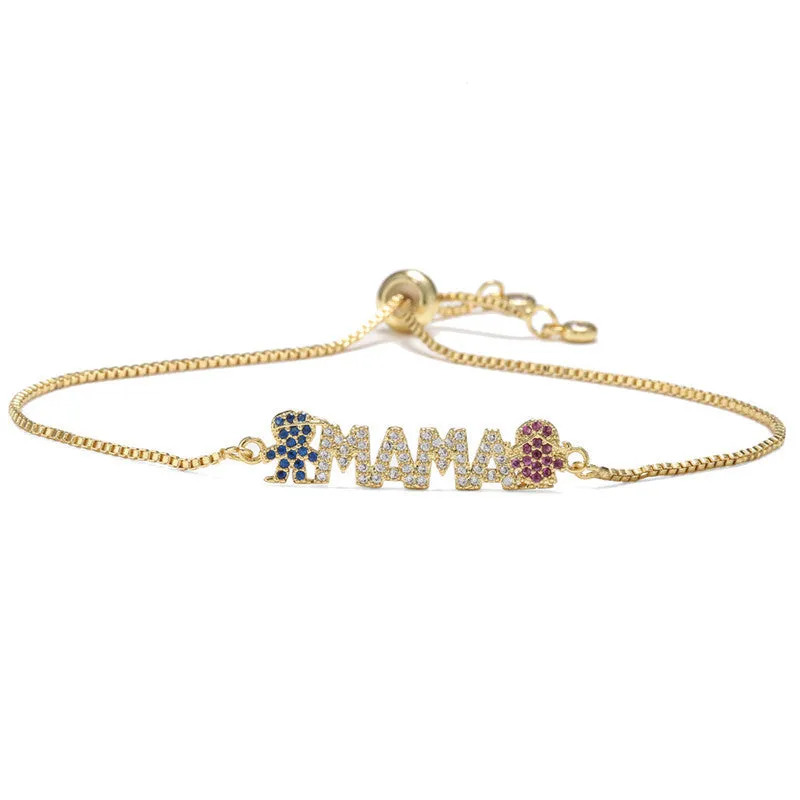 Wholesale Mother's Day MAMA Copper Zircon Bracelet