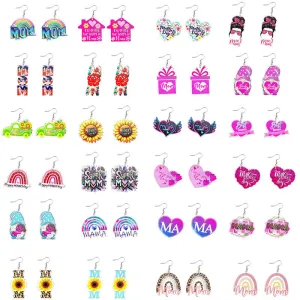 Wholesale Mother's Day Mama Printed Wooden Earrings