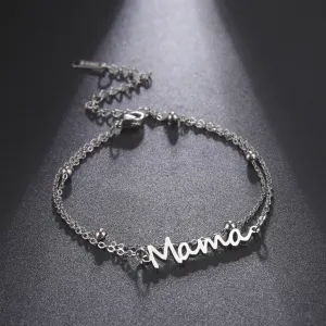 Wholesale Mother's Day Mama Stainless Steel Letter 18K Gold Stacked Beaded Chain Bracelet