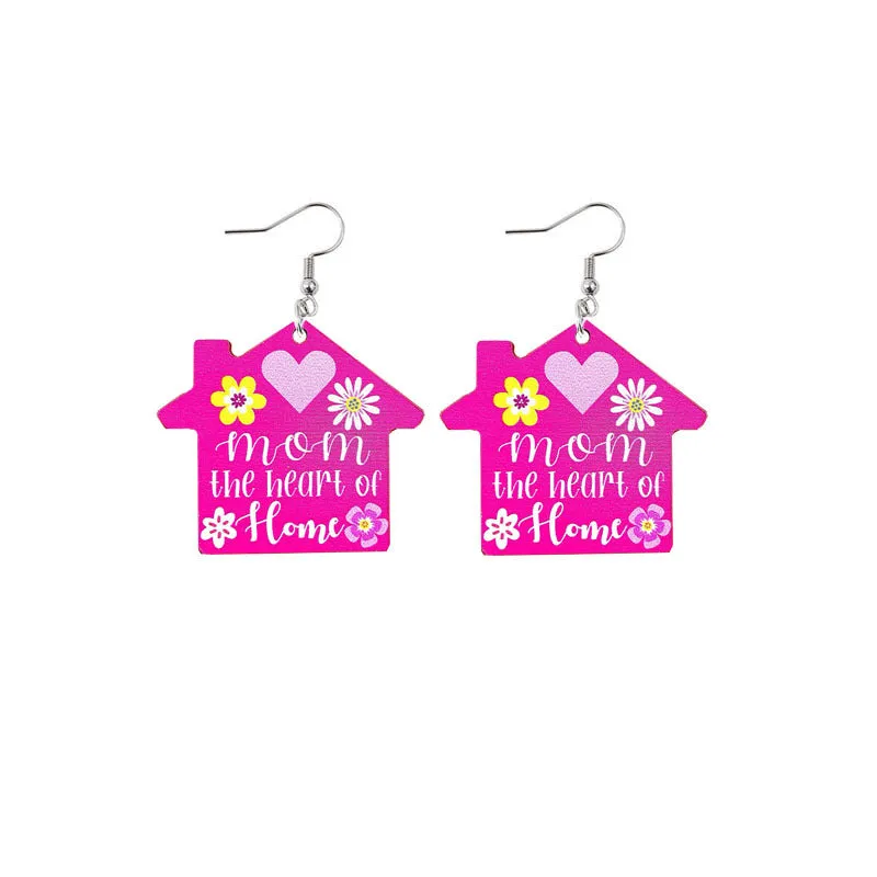 Wholesale Mother's Day Mama Sunflower Wooden Earrings