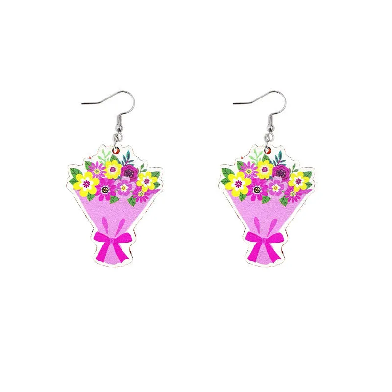 Wholesale Mother's Day Mama Sunflower Wooden Earrings