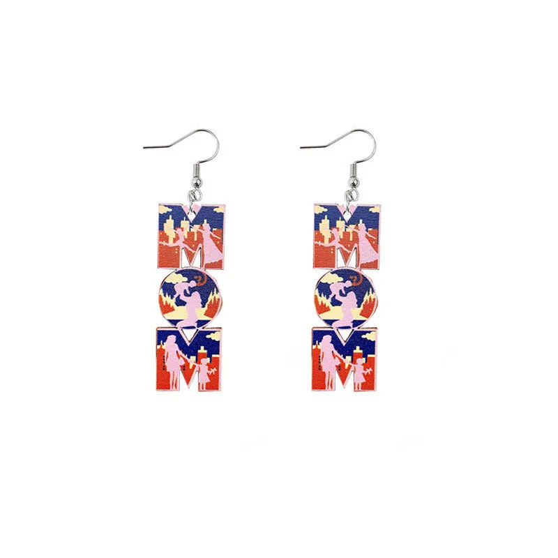 Wholesale Mother's Day Mama Sunflower Wooden Earrings