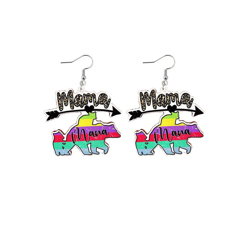 Wholesale Mother's Day Mama Sunflower Wooden Earrings