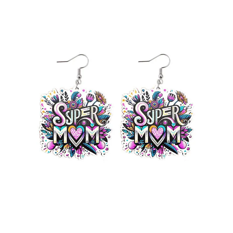 Wholesale Mother's Day Mama Sunflower Wooden Earrings