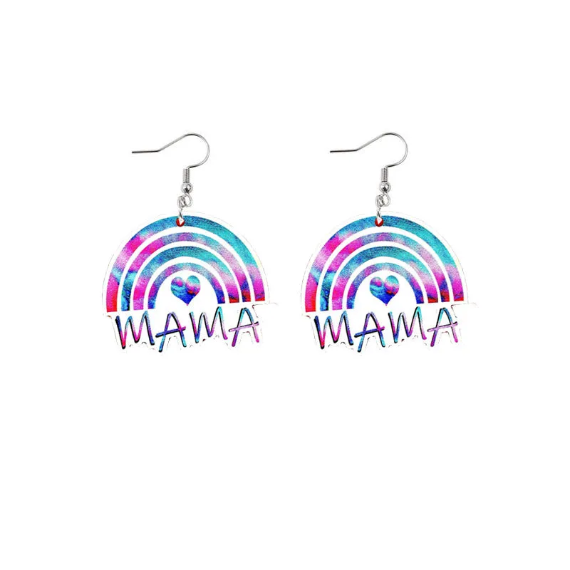 Wholesale Mother's Day Mama Sunflower Wooden Earrings