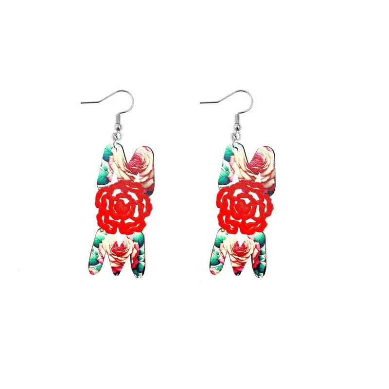 Wholesale Mother's Day Mama Sunflower Wooden Earrings