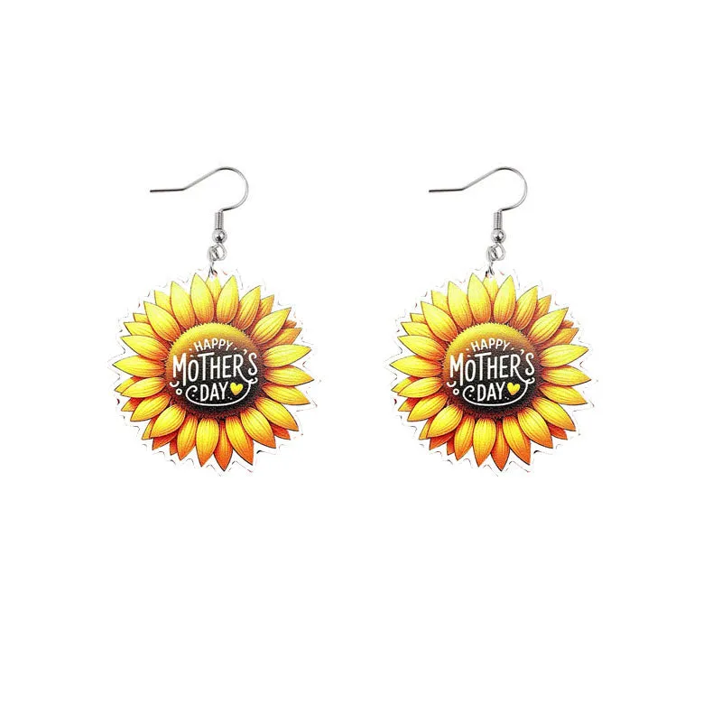 Wholesale Mother's Day Mama Sunflower Wooden Earrings