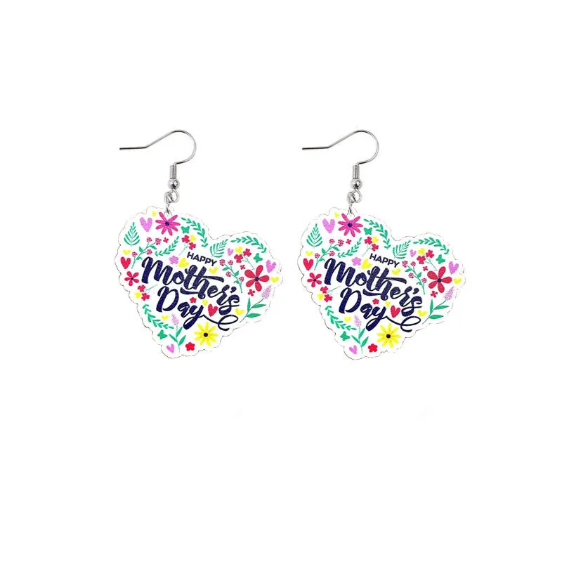 Wholesale Mother's Day Mama Sunflower Wooden Earrings