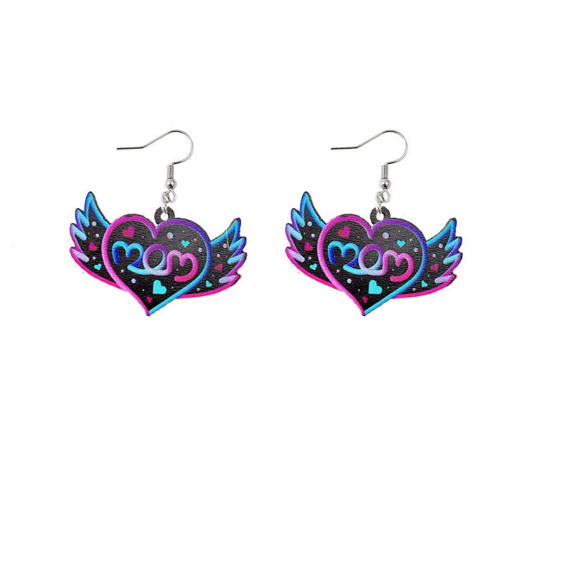 Wholesale Mother's Day Mama Sunflower Wooden Earrings