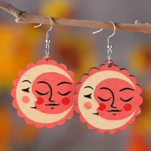 Wholesale Mother's Day Mom Earrings Double Sided Printed Wooden Sunflower Earrings