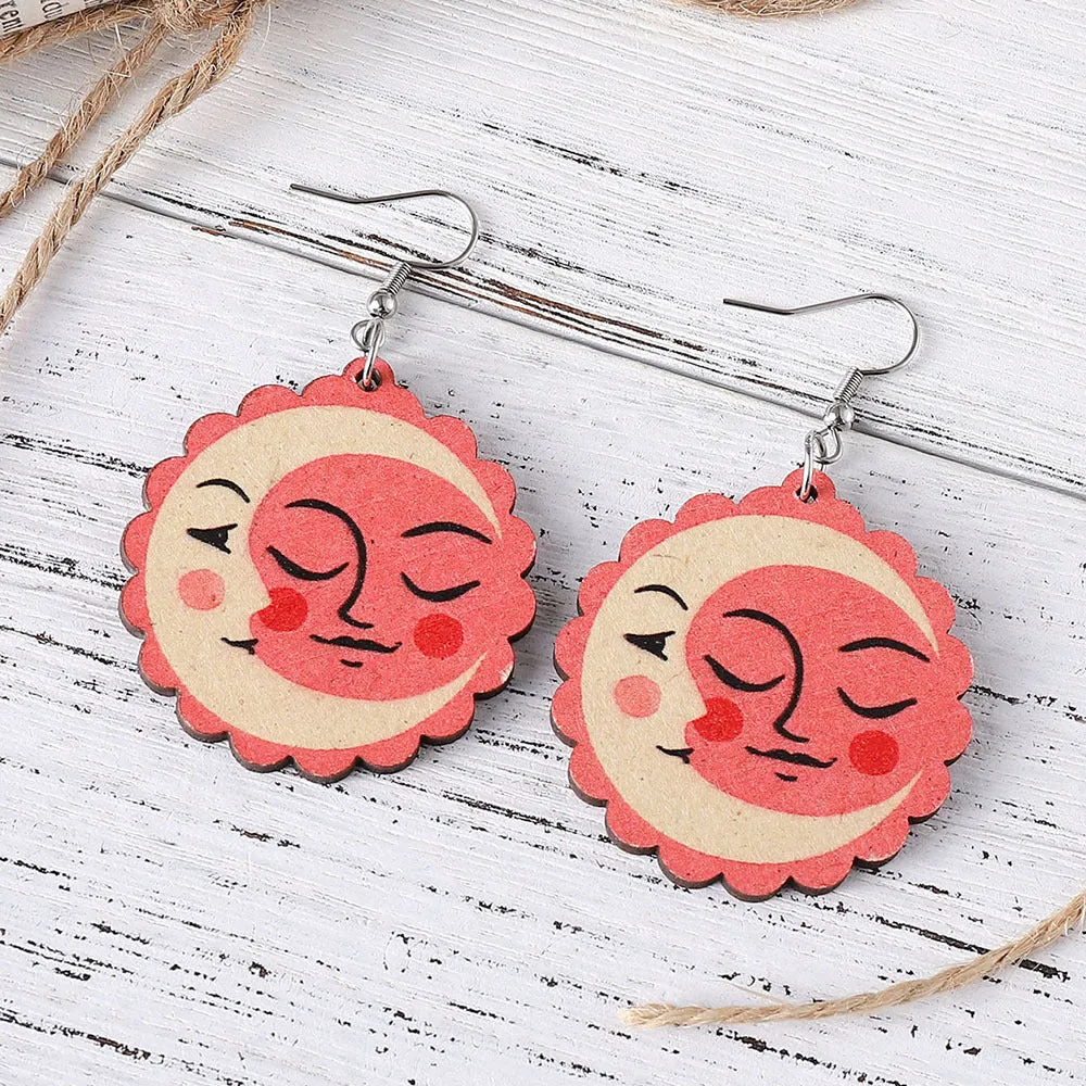 Wholesale Mother's Day Mom Earrings Double Sided Printed Wooden Sunflower Earrings