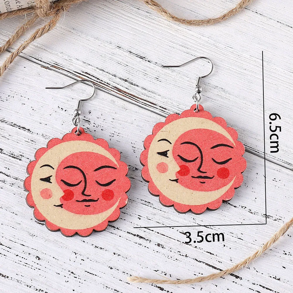 Wholesale Mother's Day Mom Earrings Double Sided Printed Wooden Sunflower Earrings