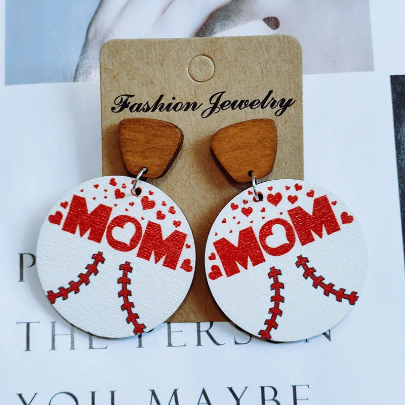 Wholesale Mother's Day MOM Wooden Printed Earrings