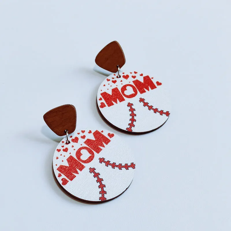 Wholesale Mother's Day MOM Wooden Printed Earrings