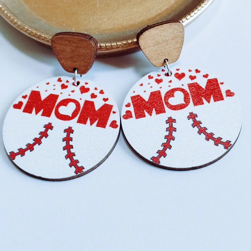 Wholesale Mother's Day MOM Wooden Printed Earrings