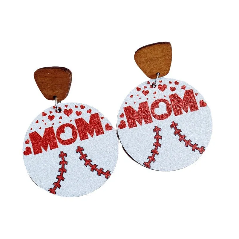 Wholesale Mother's Day MOM Wooden Printed Earrings