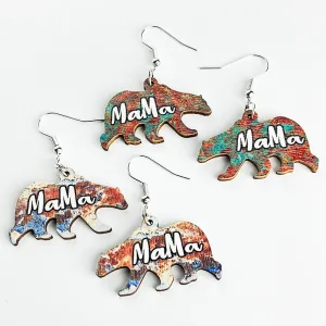 Wholesale Mother's Day Mother Bear Wooden Earrings