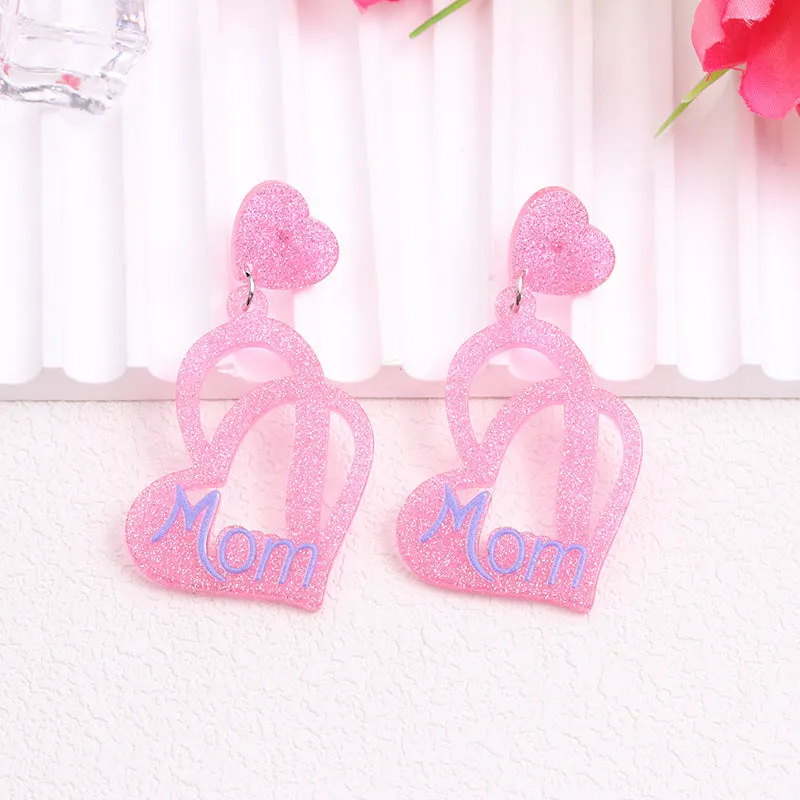 Wholesale Mother's Day Pink Love Acrylic Earrings