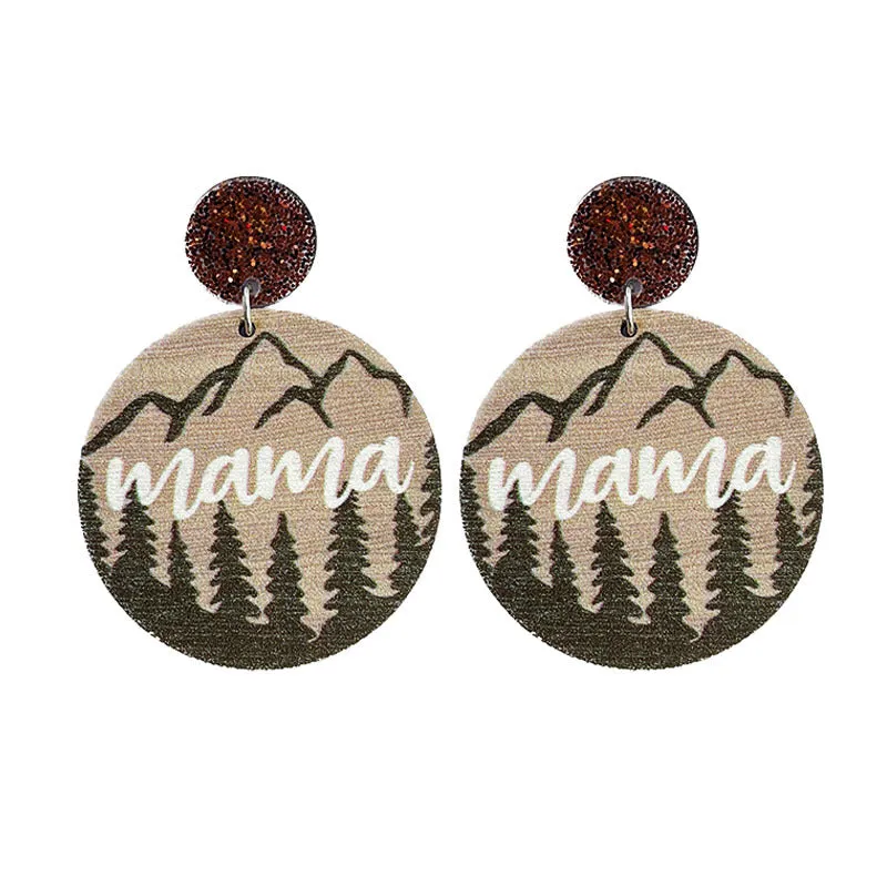 Wholesale Mother's Day Rainbow Mountain Peak Bear Wooden Earrings