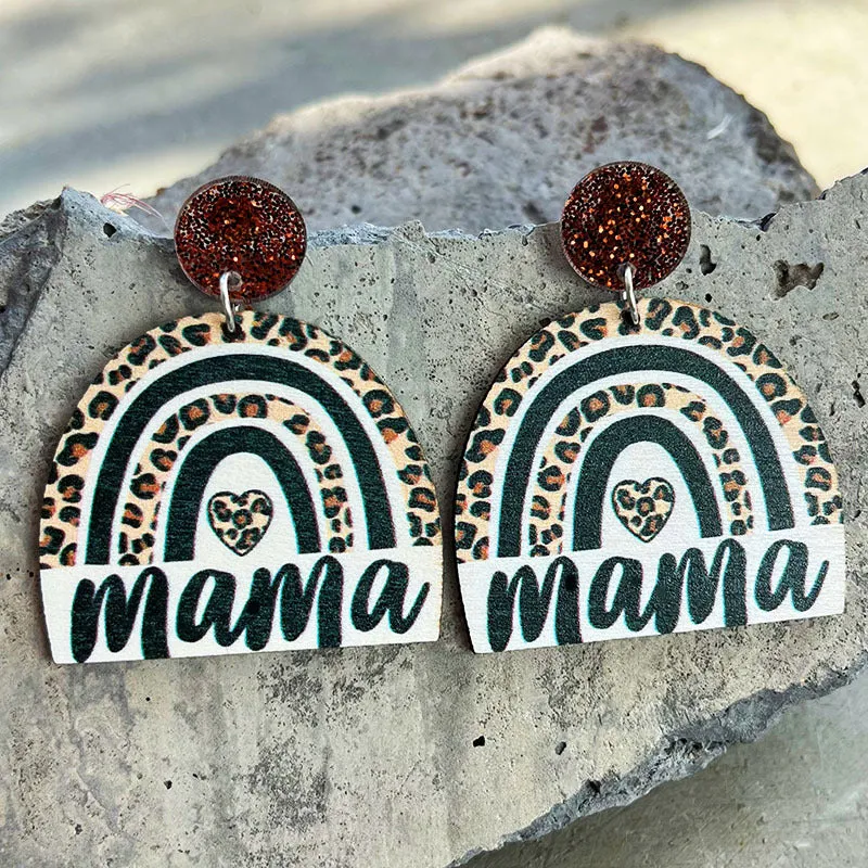 Wholesale Mother's Day Rainbow Mountain Peak Bear Wooden Earrings