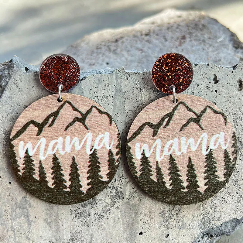 Wholesale Mother's Day Rainbow Mountain Peak Bear Wooden Earrings