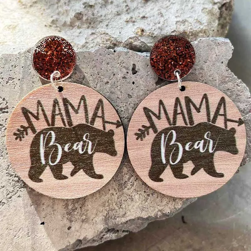 Wholesale Mother's Day Rainbow Mountain Peak Bear Wooden Earrings