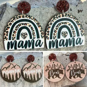 Wholesale Mother's Day Rainbow Mountain Peak Bear Wooden Earrings