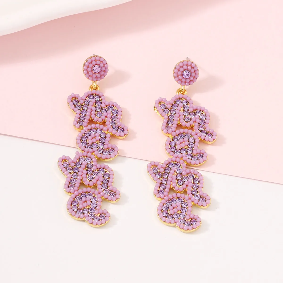 Wholesale Mother's Day Rice Beads Pearl MAMA Earrings