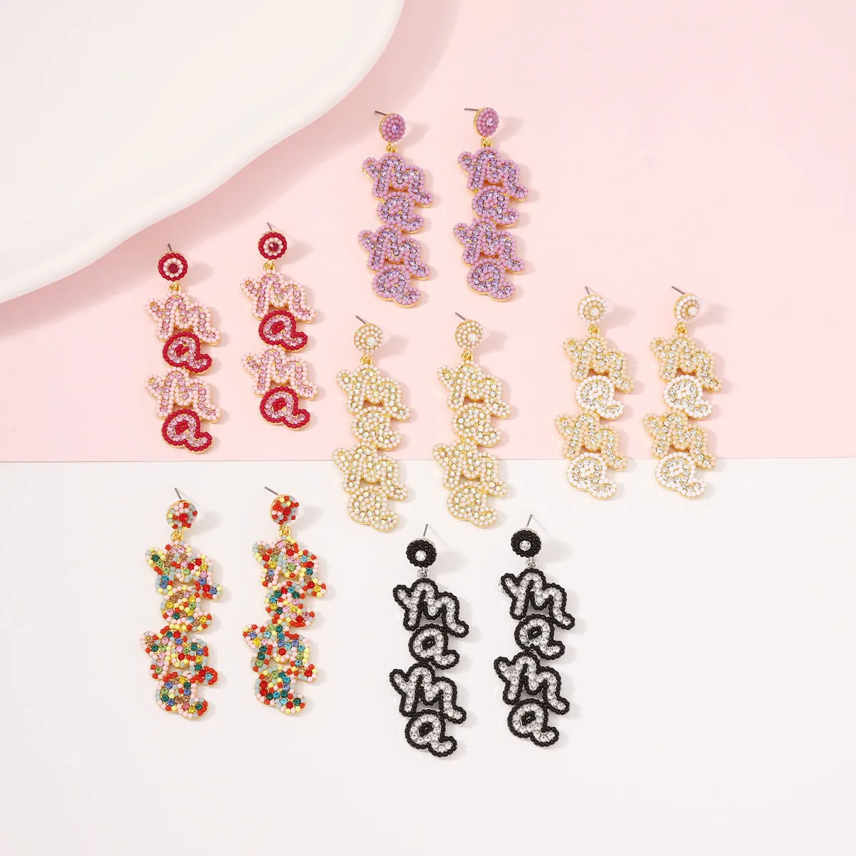Wholesale Mother's Day Rice Beads Pearl MAMA Earrings