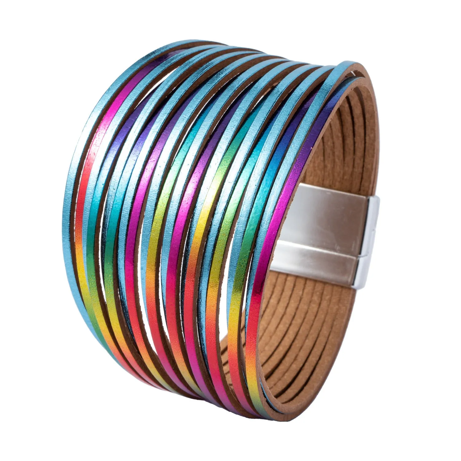 Wholesale Multi Gradient Mixed Color Leather Magnetic Buckle Bracelet