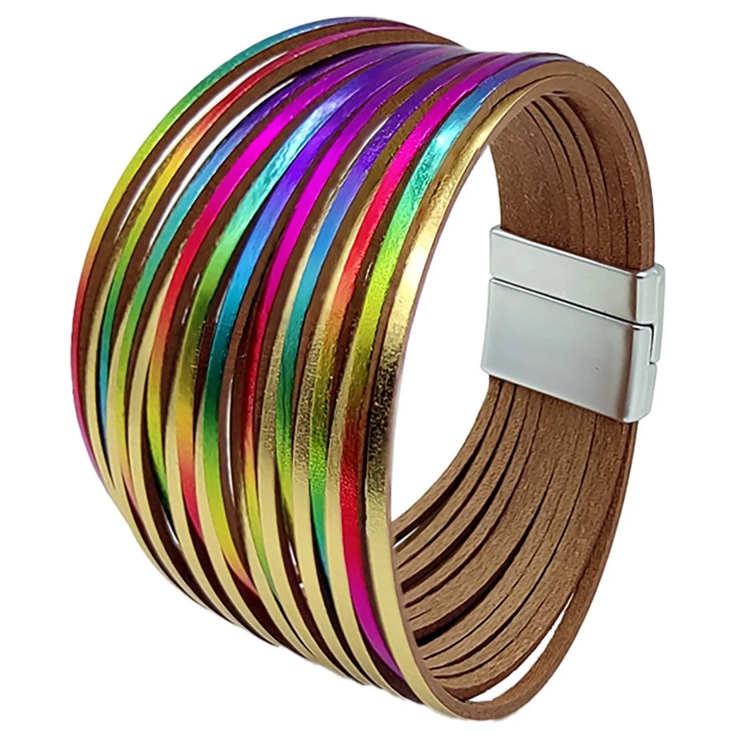 Wholesale Multi Gradient Mixed Color Leather Magnetic Buckle Bracelet