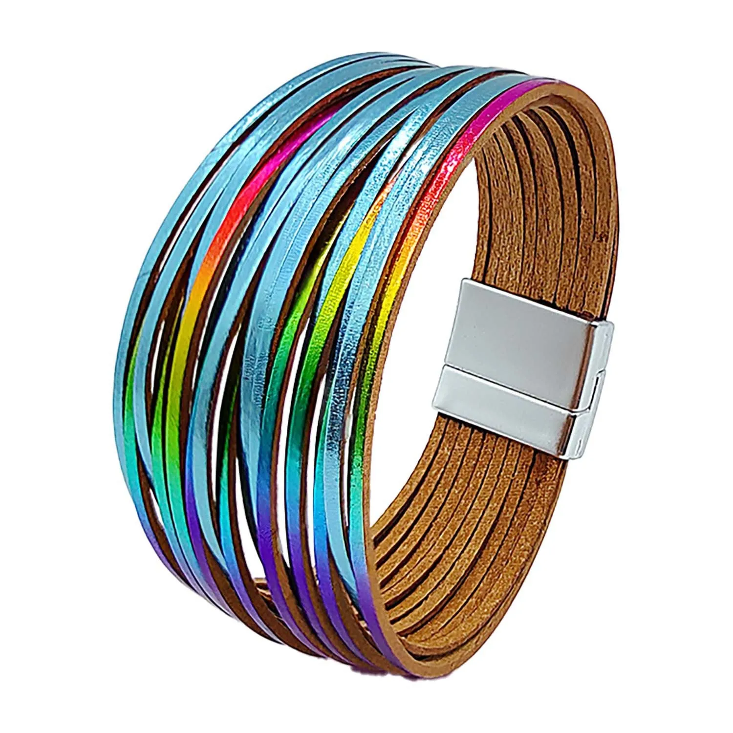Wholesale Multi Gradient Mixed Color Leather Magnetic Buckle Bracelet