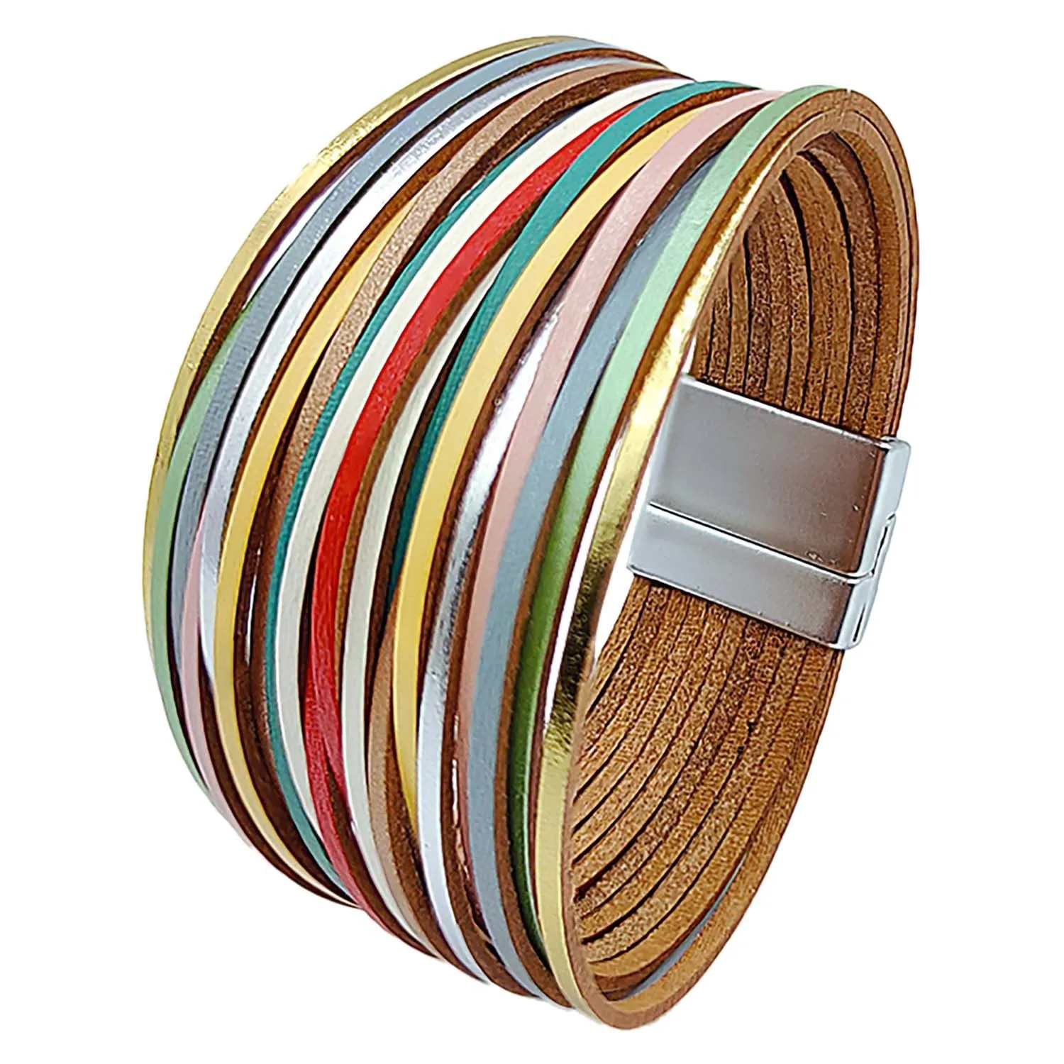 Wholesale Multi Gradient Mixed Color Leather Magnetic Buckle Bracelet