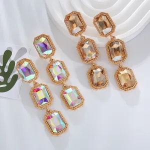 Wholesale Multi-layer Alloy Inlaid Glass Diamond Earrings