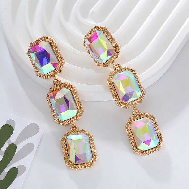 Wholesale Multi-layer Alloy Inlaid Glass Diamond Earrings