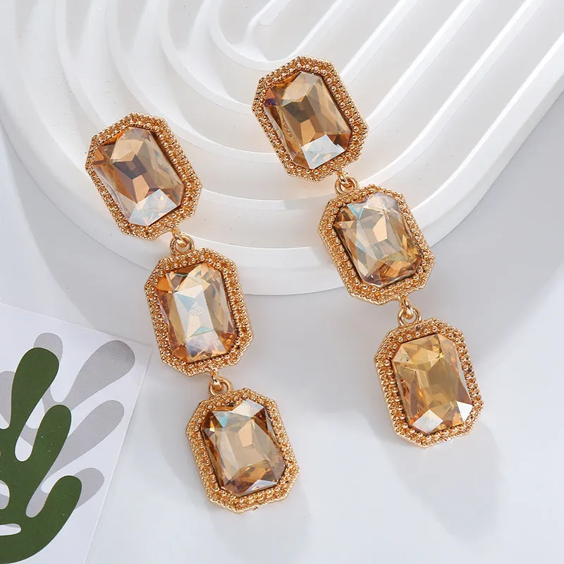 Wholesale Multi-layer Alloy Inlaid Glass Diamond Earrings