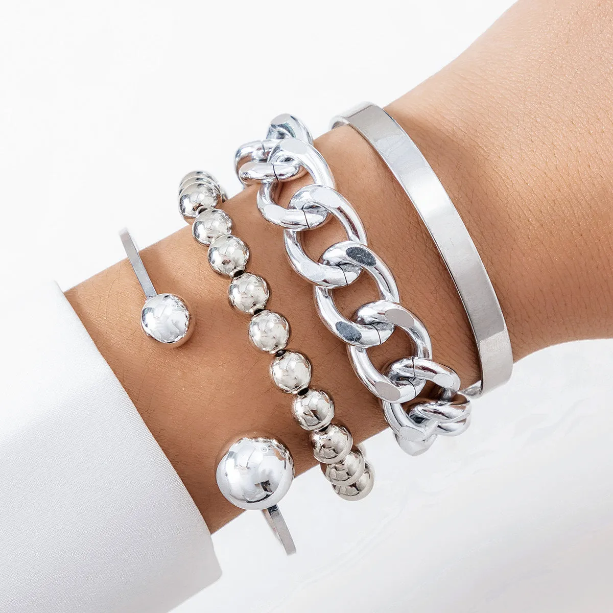Wholesale Multi-layer Bead Stacked Metal Bracelet Set