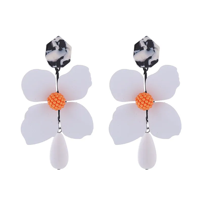 Wholesale Multi-layer Flower Alloy Paint Drop-shaped Pearl Earrings