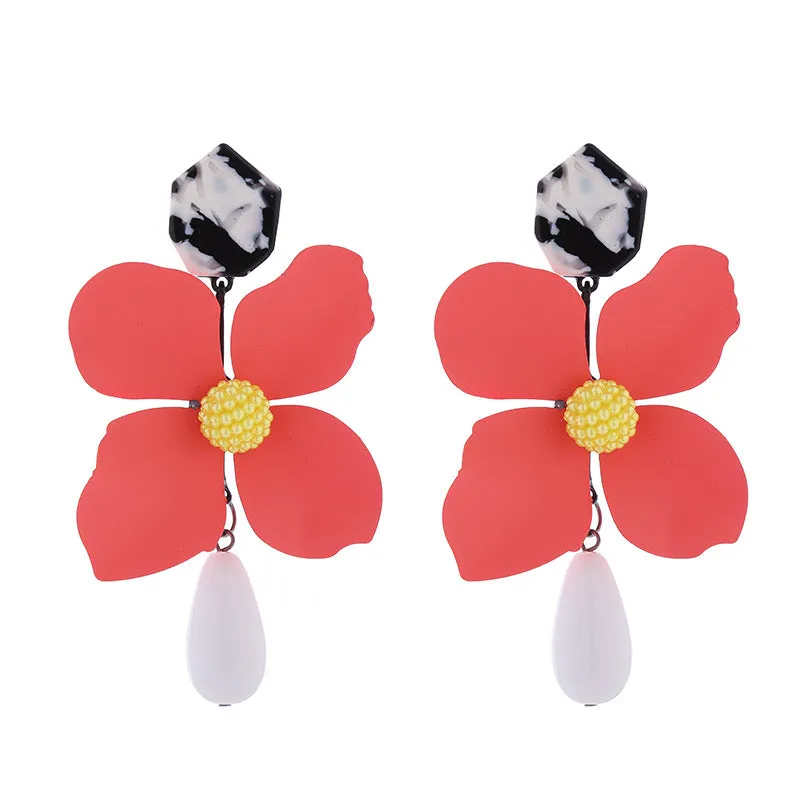 Wholesale Multi-layer Flower Alloy Paint Drop-shaped Pearl Earrings