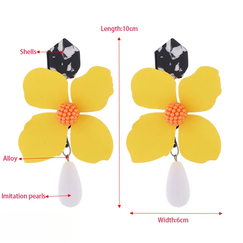 Wholesale Multi-layer Flower Alloy Paint Drop-shaped Pearl Earrings