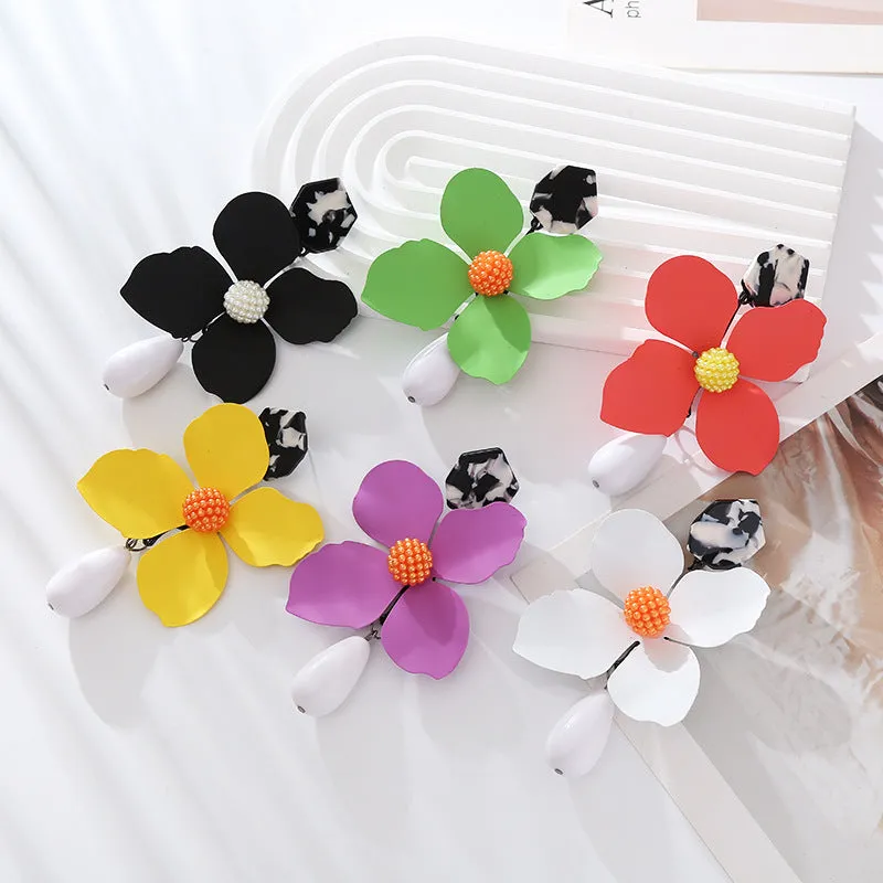 Wholesale Multi-layer Flower Alloy Paint Drop-shaped Pearl Earrings
