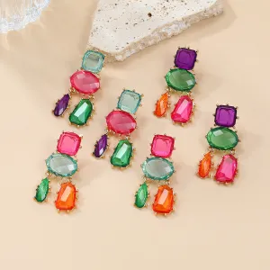 Wholesale Multi-layer Geometric Color Diamond Alloy Earrings