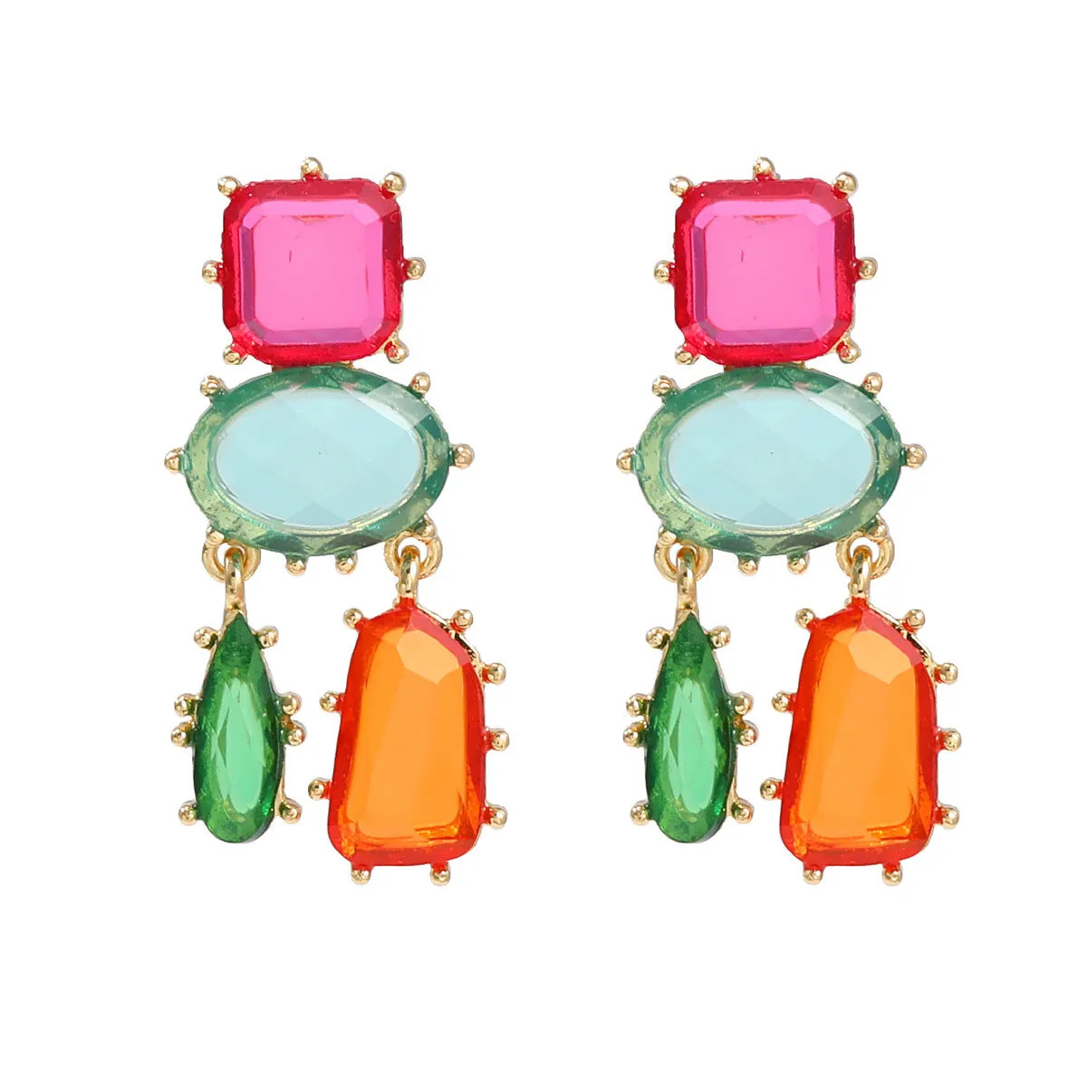 Wholesale Multi-layer Geometric Color Diamond Alloy Earrings