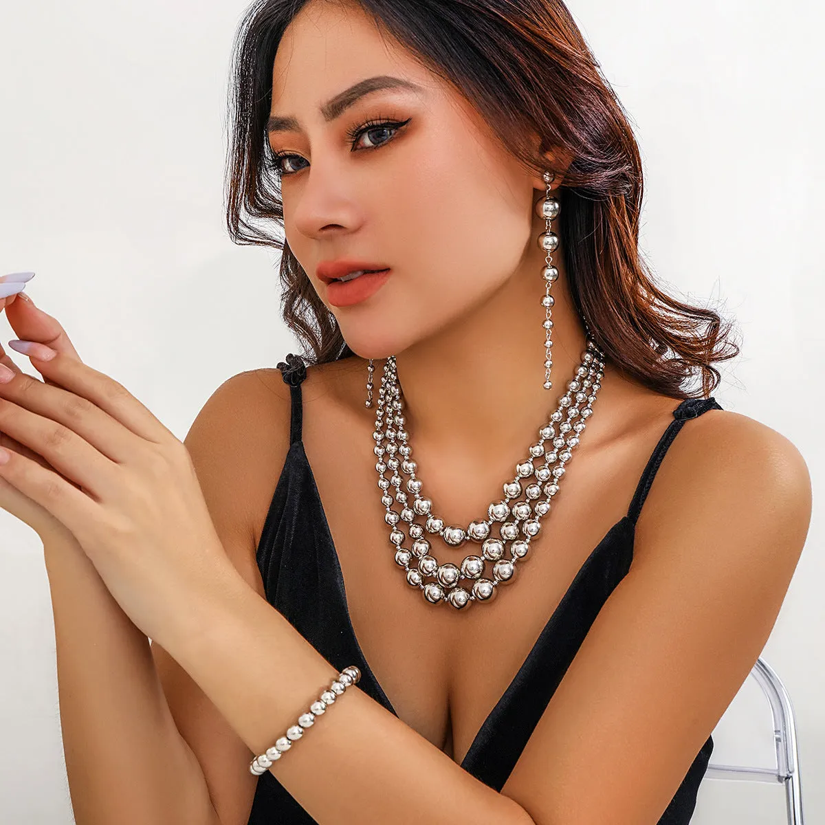 Wholesale Multi-layer Tassel Beaded Metal Bracelet Set