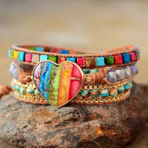 Wholesale Multi-Layer Woven Design Natural Emperor Stone Leather Bracelet