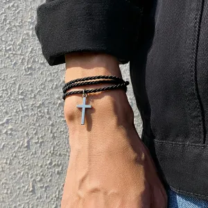 Wholesale Multi-layered braided cross bracelet for men