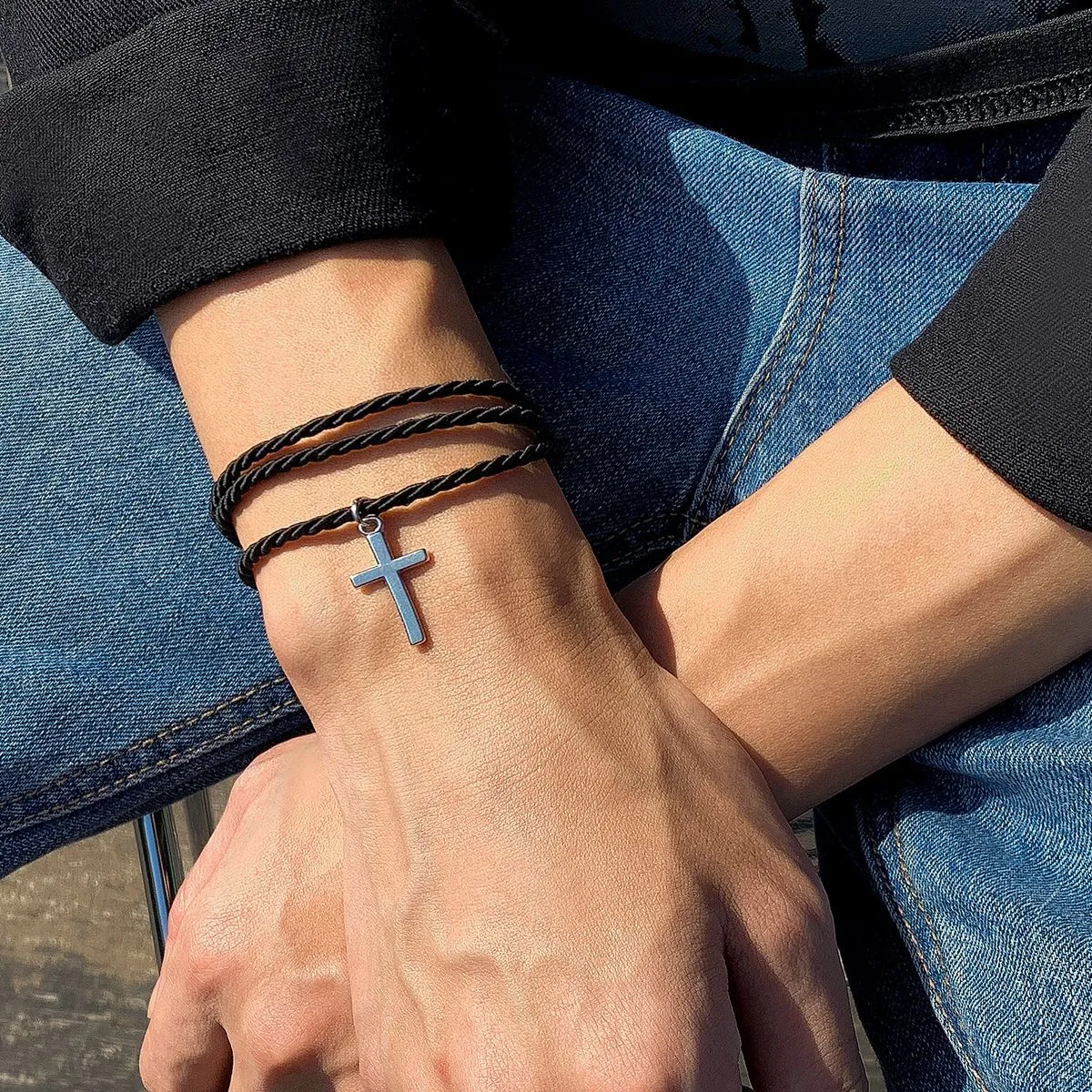 Wholesale Multi-layered braided cross bracelet for men